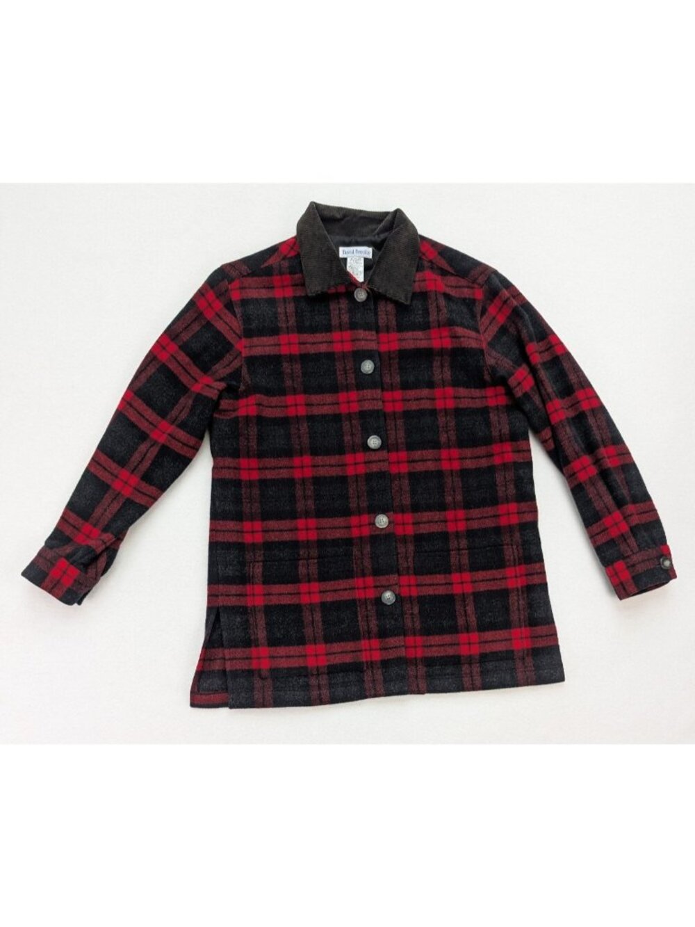 David Brooks Women's Jacket Size S Red Black Plaid Wool Blend Chore Lightweight